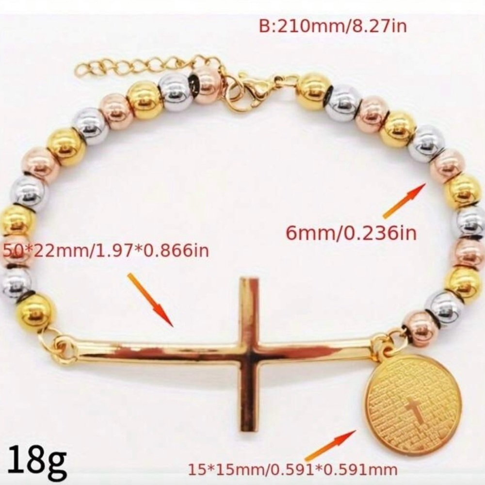 18k Hip-Hop Style Round Bracelet with Stainless Steel Beads, Elastic Rope - Picture 2 of 3